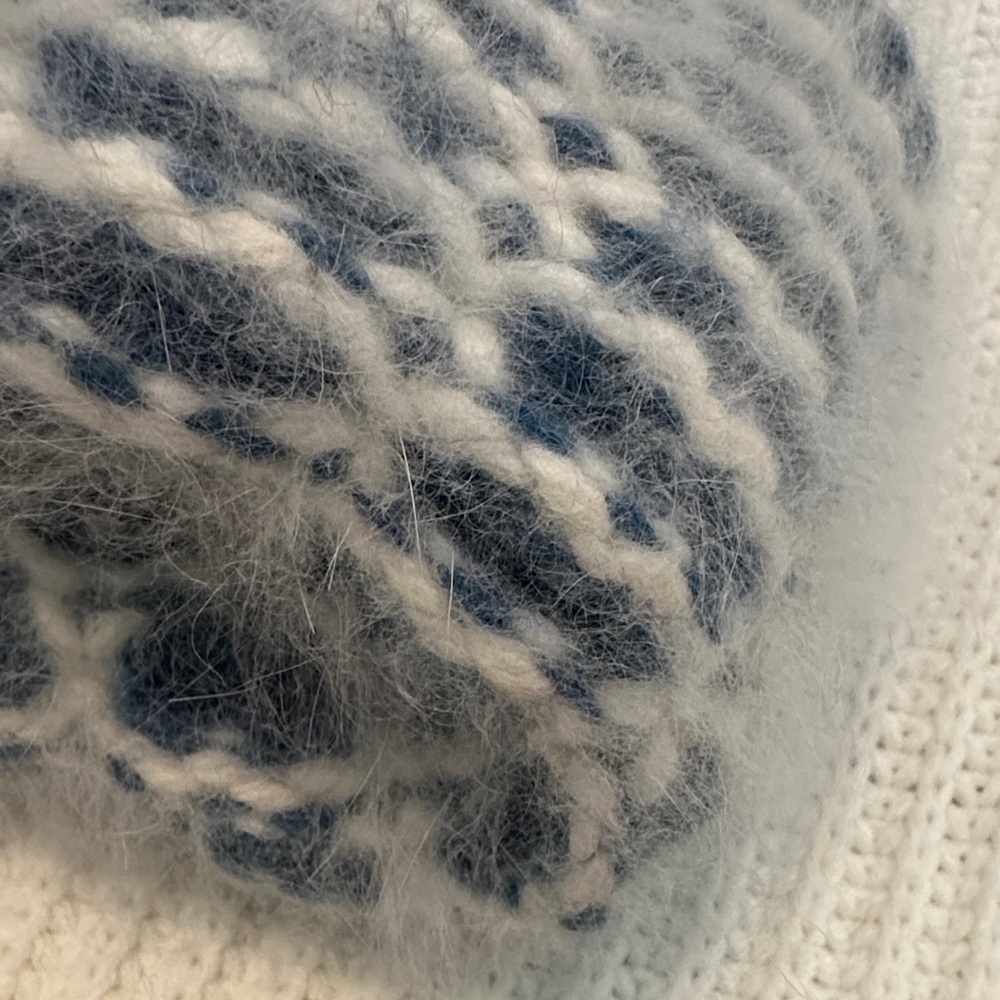 Made in Italy Angora & Wool Cozy Blue and White Beanie Winter Knit Hat, OS - Picture 4 of 11